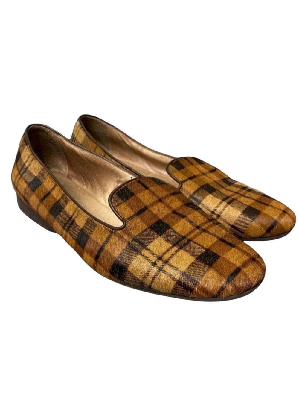 Antonio Melani Larrah Calf Hair Slip On Plaid Flat Shoes Loafers Size 7